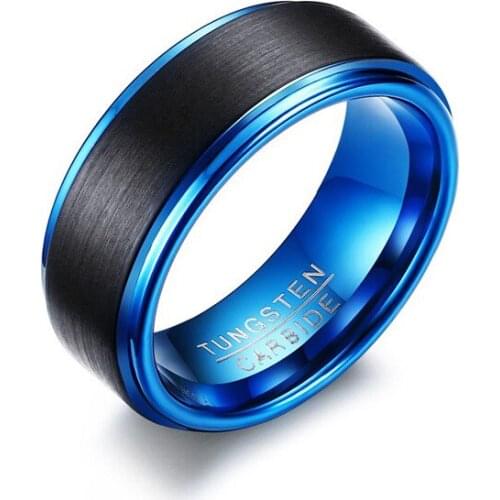 Hot Sale High Quality Black Matte Finished Inner Blue Color Tungsten Wedding Bands For Men