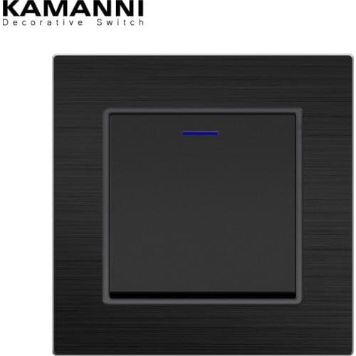 KAMANNI Black Brushed Aluminum Switch 2Gang 2Way Button Wall Socket EU Plug 2USB Charger Port Crystal Tempered Glass 10A 220V