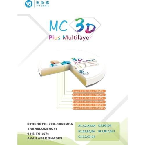 China Dental CAD CAM 16mm Preshaded Multilayer 3D Plus Dental Zirconia Disc