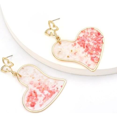 Find Me Cute Butterfly Heart Drop Earrings for Women Alloy Resin Dangle Earrings Jewelry Accessories