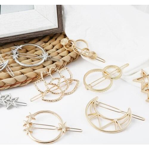 Fashion Simple Metal Alloy Hairpins Star Month Series Geometric Triangle Hairpins Ponytail Clip For Women Girls Hair Accessories