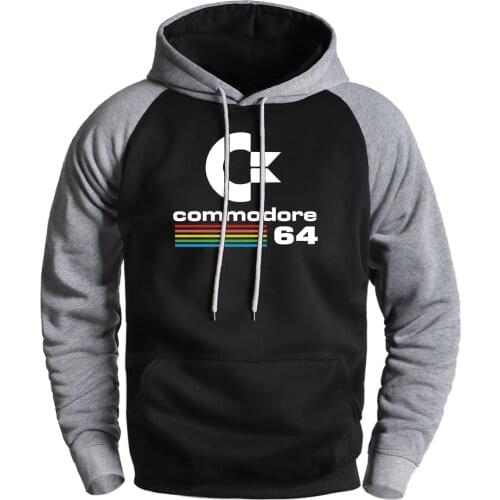 Man Sweatshirts Winter Raglan Hooded Pullover Commodore 64 Print Fashion Hoodies Man Fleece Warm Hip Hop Loose Streetwear Hoody