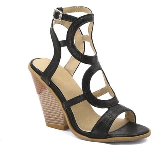 2020 New Fashion Chunky High Heels Cuts-out Peep Toe Gladiator Knee High Pumps Sandals Shoes Woman