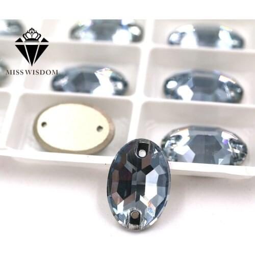 New high quality flatback glass crystal double hole sew on rhinestones Oval shape Blue phantom 001BS rhinestone diy accessories