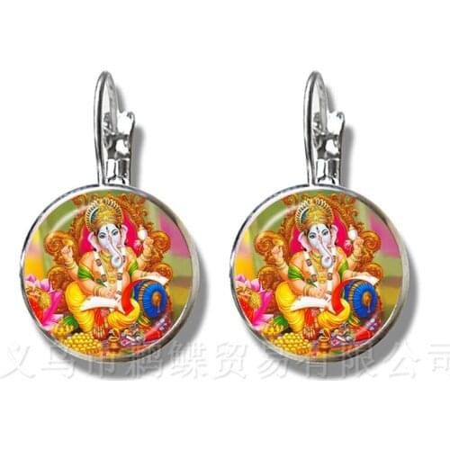 New Fashion Glass Time Gem Earrings 16mm Ganesha Buddha Elephant DIY Women Girls Jewelry Souvenir For Creative Gift