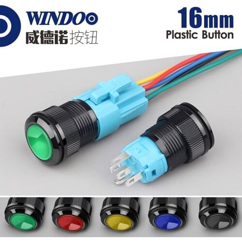 WINDOO 16mm plastic push button switch More luminous colors RED green blue yellow with LED 24V 110V 220-250V