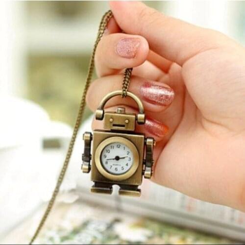 2017 drop shipping hot sale 1pcs/lot ladies mens robot cute bronze brass Pocket Watch Antique steampunk style brand stand quartz