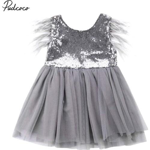 Pudcoco 2018 Toddler Baby Kid Girls Princess Dress Sequins Feathers Party Tutu Pageant Prom Wedding Dress Cute Ball Gown Dresses