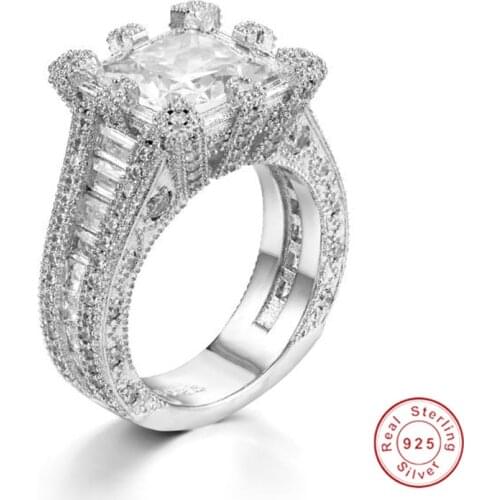 Luxury Womens Square Cluster Engagement 4ct SONA Diamond Architecture Ring Simulated Platinum Bridal Fashion fine Jewelry Stores