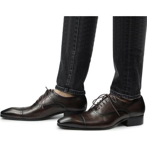 Luxury Men Fashion New Wedding Man Full Grain Genuine Leather Dress Designer Italian Style Lace-up Pointed Toe Hand-carved Shoes