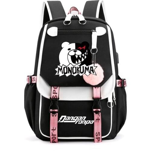 Danganronpa Monokuma Backpack Women Men Notebook Mochilas Waterproof Back Pack USB Charging Bag Travel Bagpack Male Backpack