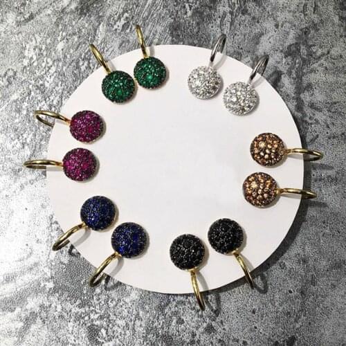 SLJELY Luxury Brand Multicolor Cubic Zircon Round Button Earrings Micro Inlay Zirconia Stones CZ Women Fashion Italy Jewelry