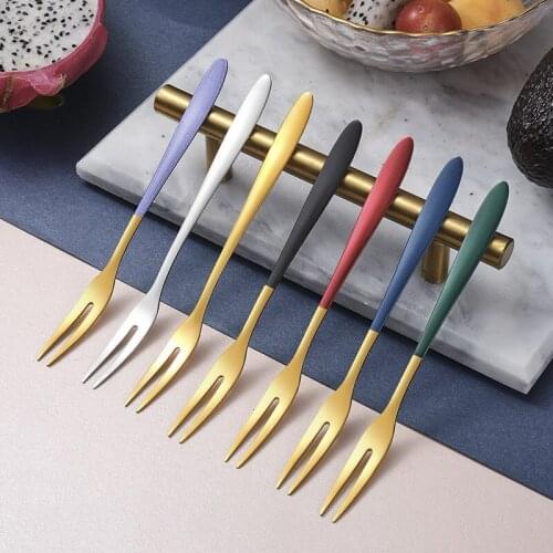 Creative 304 Stainless Steel Fruit Fork Nordic Color Cute Home Restaurant Two-Tooth Fork Tableware Kitchen Supplies