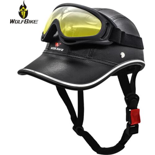 WOLFBIKE PU Leather Cycling Caps Glasses Sets Equestrian Sports Horse-riding Bike Bicycle Racing Breathable Headwear Protector