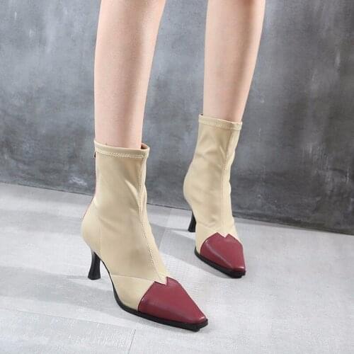 Sexy Sock Boots elastic fabric Boots High Heels For Women Fashion Shoes 2020 Spring Autumn Ankle Boots Booties Female Q10-45