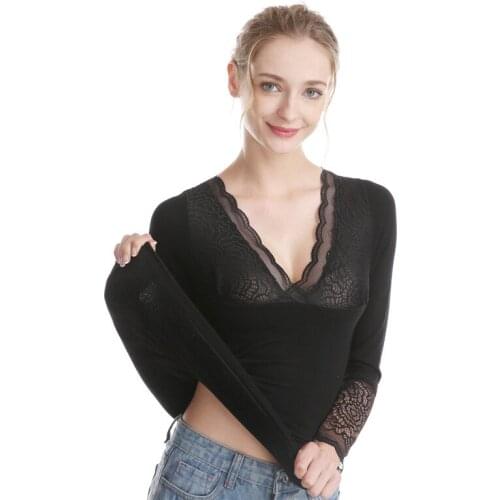 2019 V Neck Lace Sweater Women Knitted Sexy Long Sleeve Pullovers Slim Solid Jumper Pull Femme Warm Thermal Top Women Sweater