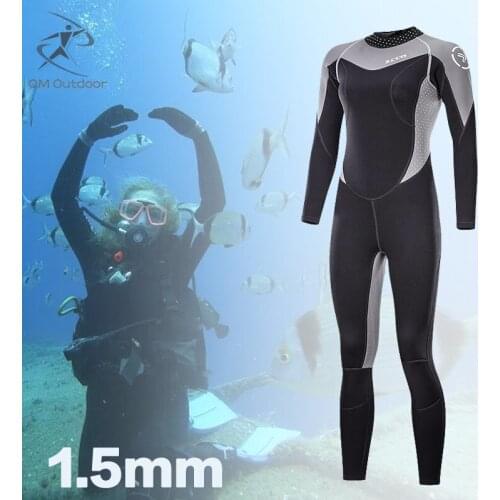 Women Wetsuit 1.5mm Neoprene One Piece Scuba Diving Suit Full-body Swimming Suit Long Sleeve Snorkeling Surfing Suit Back Zipper