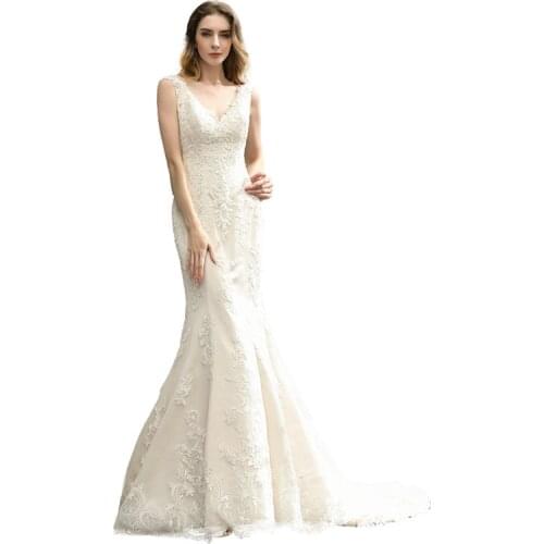 Milomi.CP Lace V-Neck Sleeveless Mermaid Backless Fishtail Wedding Dresses Vestido de noiva Suknia slubna Matrimonio 45398