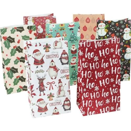 10pcs Kraft Paper Candy Cookie Bag Santa Claus Snowman Christmas Gift Packing Bags Xmas Navidad New Year Party Decor Supplies