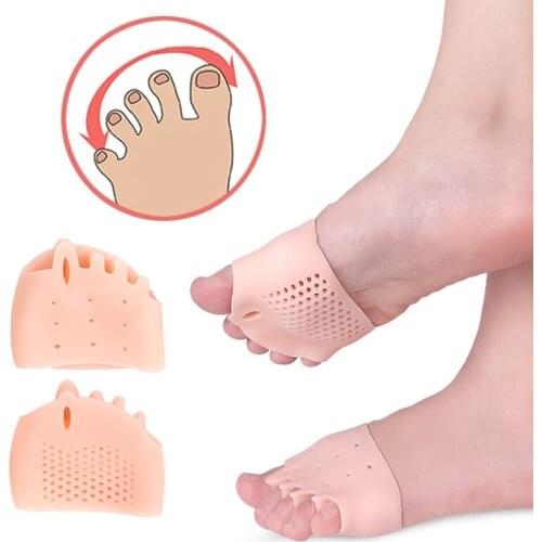 2PCS Silicone Forefoot Pads Five Toes Separator Cushion Pad Shoes Insoles Hallux Valgus Bunion Corrector Gel Insole Foot Pad