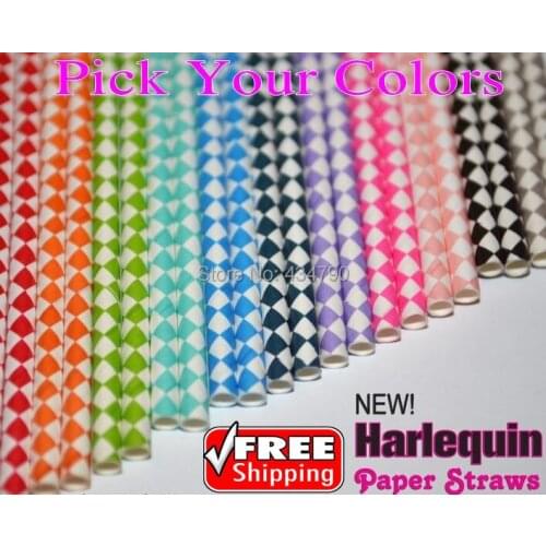 200pcs Pick Your Colors Harlequin Diamond Paper Drinking Straws Party,Biodegradable Cute Long Retro Vintage DIY Cake Pop Sticks