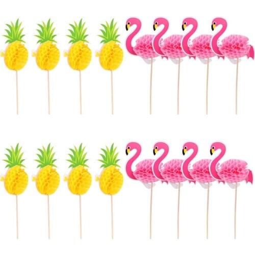 50pcs Creative Flamingo Shape Cupcake Toppers Picks Cake Ornaments Flamingo Pineapple Cake, Dessert Decoration