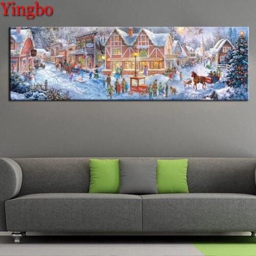 5D Square DIY Diamond embroidery Cross stitch lively town scenery Diamond mosaic Full Round Diamond painting Winter snow scene