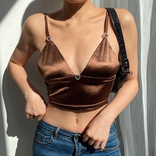 70% Dropshipping!!Camisole Sleeveless Heart Shape Rhinestones Summer Women Solid Color Backless Crop Top Vest for Party