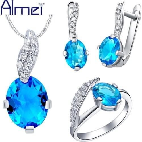 Almei African Nigerian Blue Bridal Jewelry Wedding Sets,Cubic Zirconia Purple/Red Crystal Costume Women Jewellery Set T222