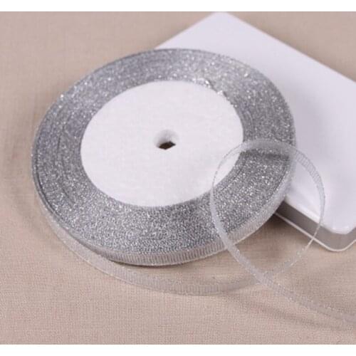 1/4'' 6 mm width glitter ribbon gift packing belt wedding party Christmas embellishment weaving sewing accessories silver
