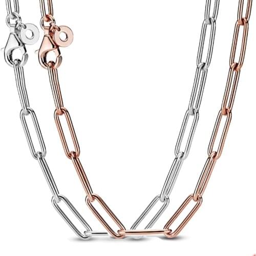 Original Rose & Silver Long Me Link Cable Chain Necklace For 925 Sterling Silver Bead Charm Bracelet Europe DIY Jewelry