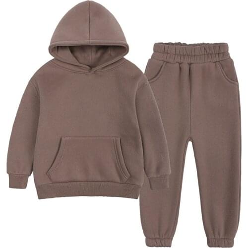 Childrens wear new winter fashion brand boys' fleece sweater set girls' hooded and plush sportswear