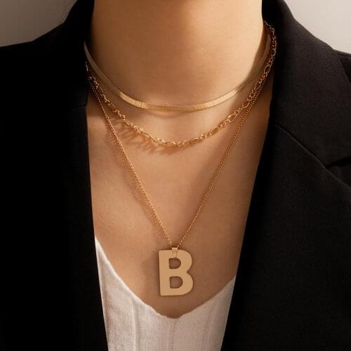Tocona Elegance Letter B Pendant Necklace for Women Punk Multilayer Sweater Chain Gold Color Alloy Metal Jewelry Collar 16991