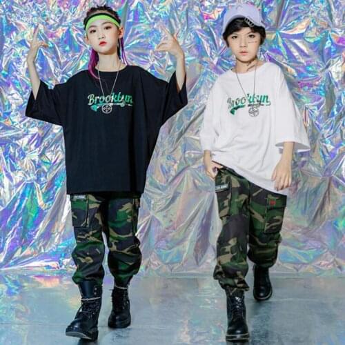 Kids Cool Hip Hop Clothing Oversize Tshirt Camo Pants Streetwear For Girls Boys Jazz Dance Costume Stage Wear Clothes