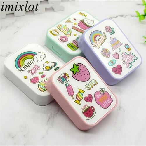 Imixlot Newest Cute Cartoon ABS Strawberry Fruit Pattern Contact Lens Case with Mirror Women Portable Double Packs Eyewear Kit