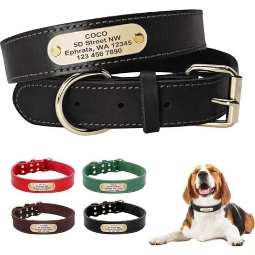 Custom Leather Pet Dog Collar Personalized Adjustable Dogs Collars Free Engraved Pet Name Tag Collars For Medium Large Dogs