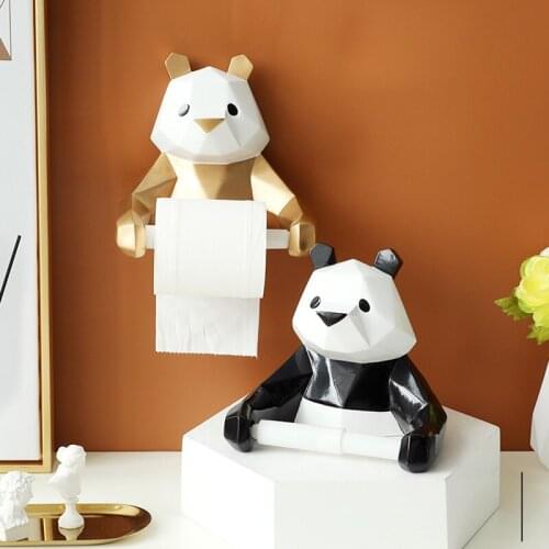 Creative Resin Giant Panda Wall Hanging Paper Towel Rack Black/gold Roll Paper Holder Geometric Animal Towel Storage Free Punch