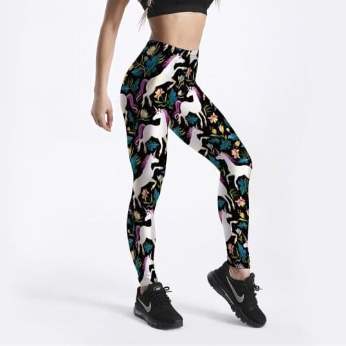 Leggings New Arrival Womens Black legging Fitness Digital Print Cute Colored Horse Flower Pants Pencil Trousers