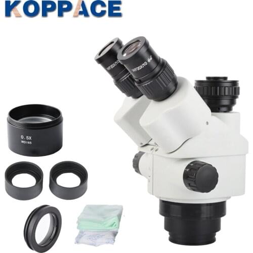 KOPPACE 7X-90X Trinocular Stereo Microscope Lens 0.5X Camera Interface WF20X/10 Eyepiece Continuous Zoom Lens