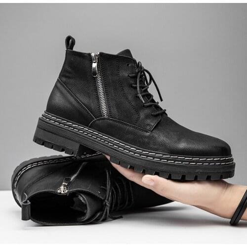 2021 Autumn Early Winter Shoes Men Boots Thick Sole Non-slip Men Ankle Boots Fashion Street Cool Young Man Shoes Motocross Boots