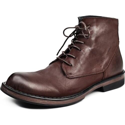 Big Size Mens Short Boots Autumn Winter Military Boots Round Chelsea Roots Men Zipper Cowhide Thick bottom Puls Velvet