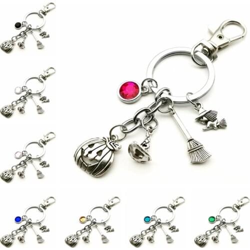 New Halloween Pumpkin Head Witch Birthstone Keyring Pendant Handmade Party Gift Keychain Handbags Car Accessories