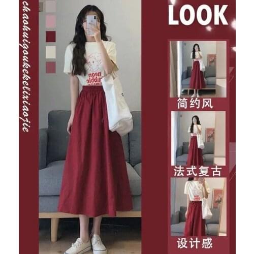 2021 Summer New Clever Odd Girl Salty Sweet Fashionable T-shirt Hong Kong Style Retro Skirt Suit