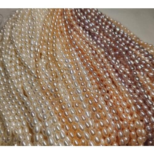 NEW Genuine Natural 5-6mm White Pink purple Rice oval Freshwater Pearl Loose Beads Strand 14"