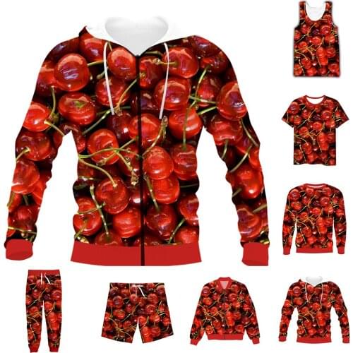 New Funny 3D Full Print Fruit Cherry T-shirt/Sweatshirt/Zip Hoodies/Thin Jacket/Pants Four Seasons Casual Suit V52