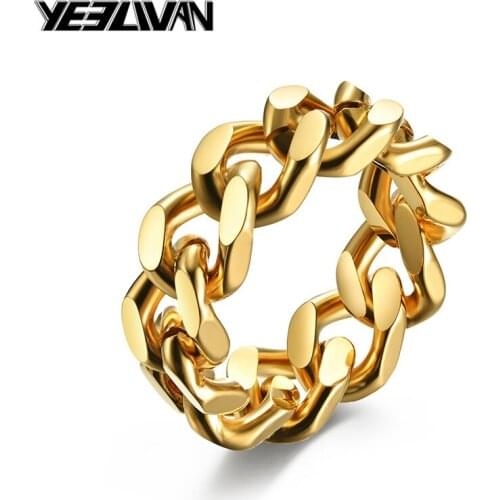 New Trend Titanium Steel Chain Ring 8mm Wideth Punk Biker Rings for Women Hiphop Stainless Steel Mens Ring Exaggeration Jewelry