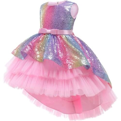 3-12 years old childrens sleeveless waist LACE CAKE evening dress 2021 new girls birthday party flower mesh Sequin dress