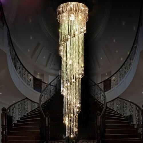 Luxury Crystal Pendant Light Rotating Stairs Lamp For Cottage Hotel Hall House Large Lamp LED