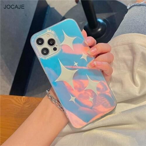 Gradient Rainbow Laser Silicone Shockproof Case For iPhone 11 12 Pro Max XR XS Max 8 7 Plus Glitter Stars Soft Gel Rubber Cover