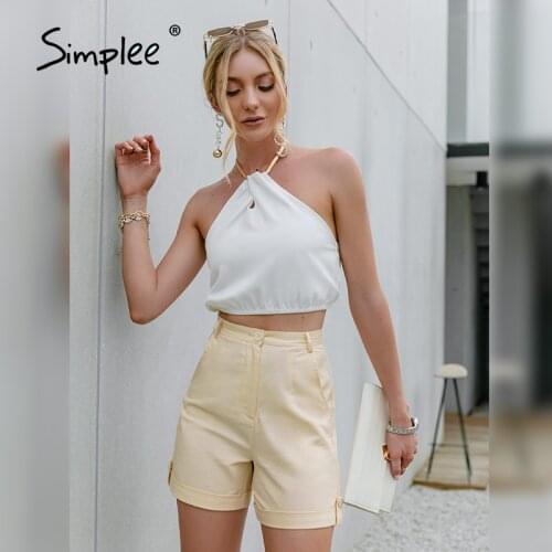 Simplee Solid high waist summer womens shorts 2021 Fashion High Street Button Cotton Bottom Casual Elegant Office Lady Shorts